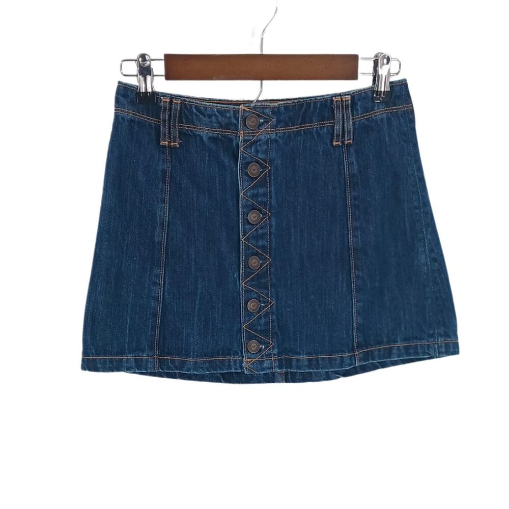 Hollister Dark Wash Jean Button Front School Girl Mini Skirt Academia Y2K Sz 25
